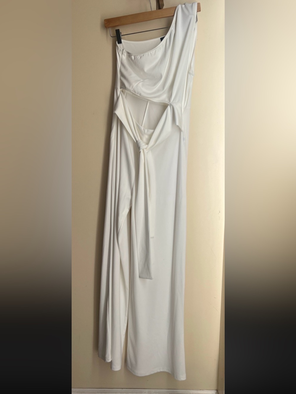 CBR White One-Shoulder Cutout jumpsuit with Waist Tie